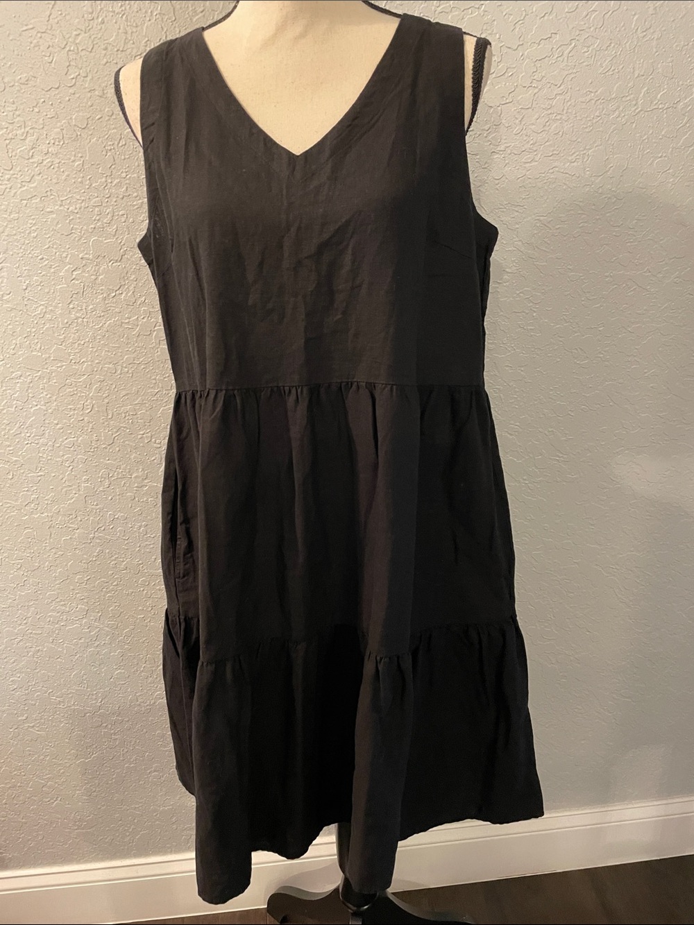 Matty M Black Sleeveless V-Neck Tiered Dress or Swim Cover